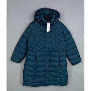 Liz Claiborne Puffer Jacket Womens XL Tahoe Teal Quilted Hooded Winter Gorpcore